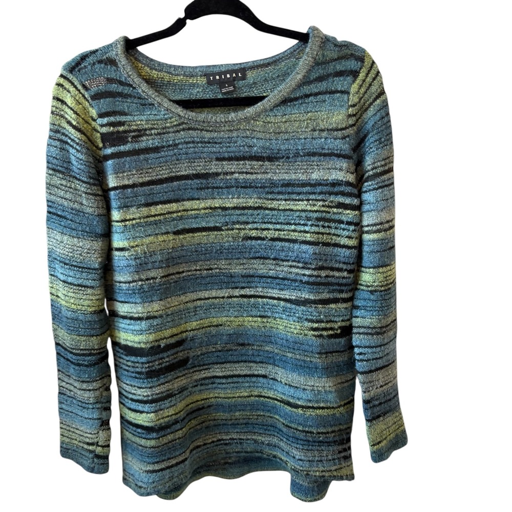 Tribal Women's‎ Striped Knit Sweater Blue Green Black Long Sleeve Size Small
